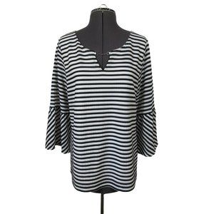 Calvin Klein striped seersucker style‎ 3/4 bell sleeve blouse